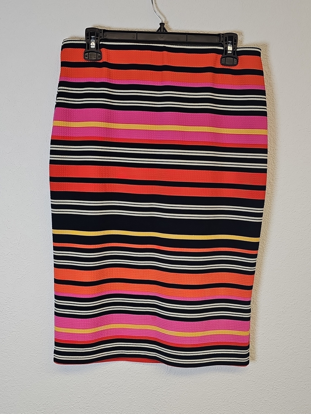 ECI Striped Pencil Skirt in Pink, Orange, Black & White